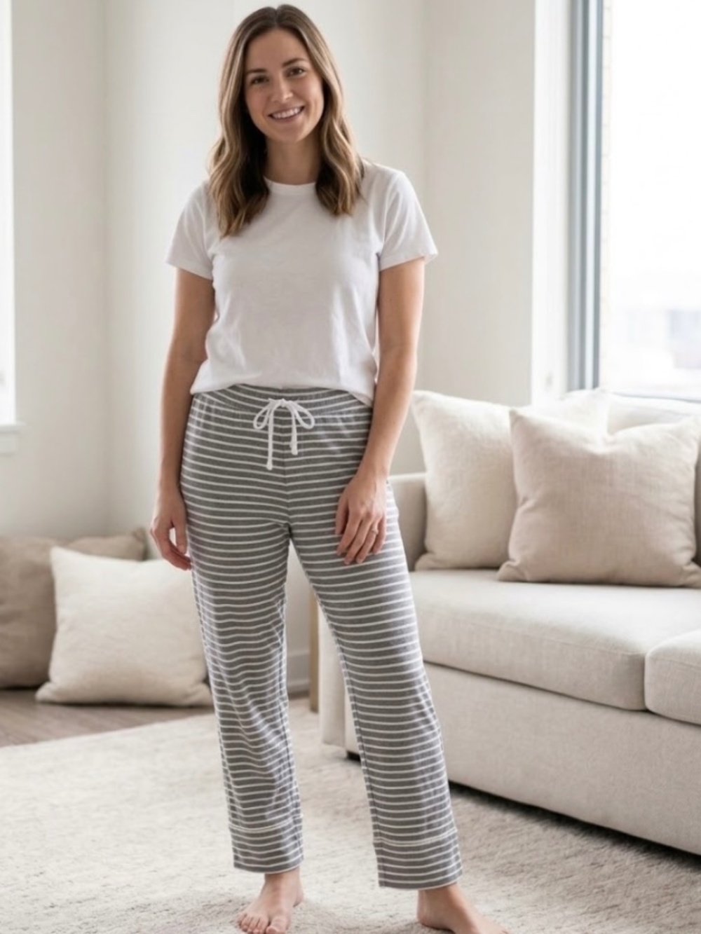 J CREW Striped Pajama Pant Sz S Petite Bottoms Lounge Pull On Comfy Athleisure